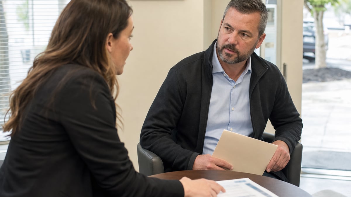 A consumer meeting with an insurance advisor to compare term life insurance options.